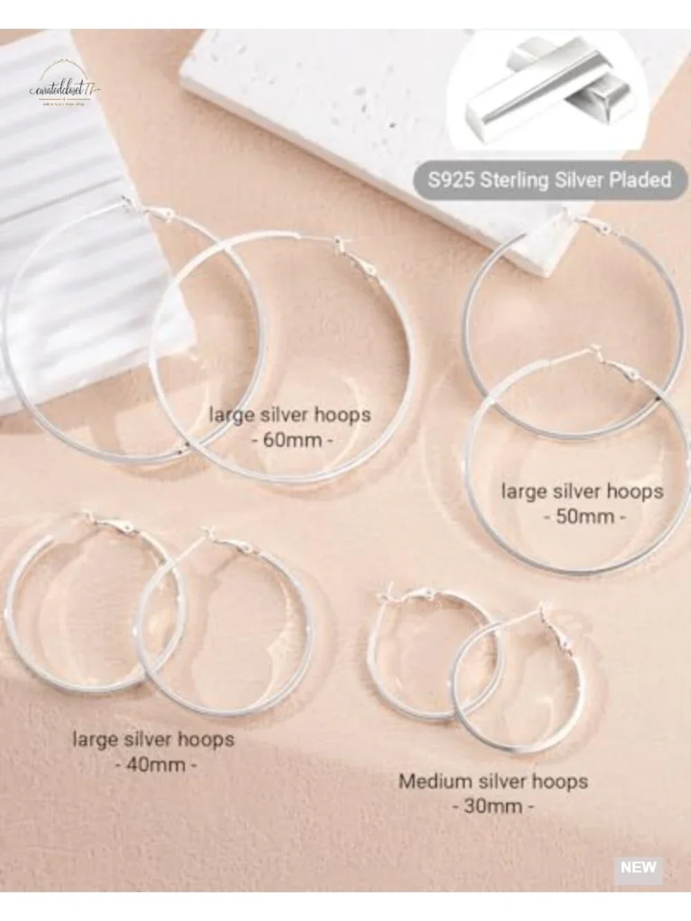 925 Sterling Silver Hoop Earrings Lightweight Large Hoops 3mm Wide